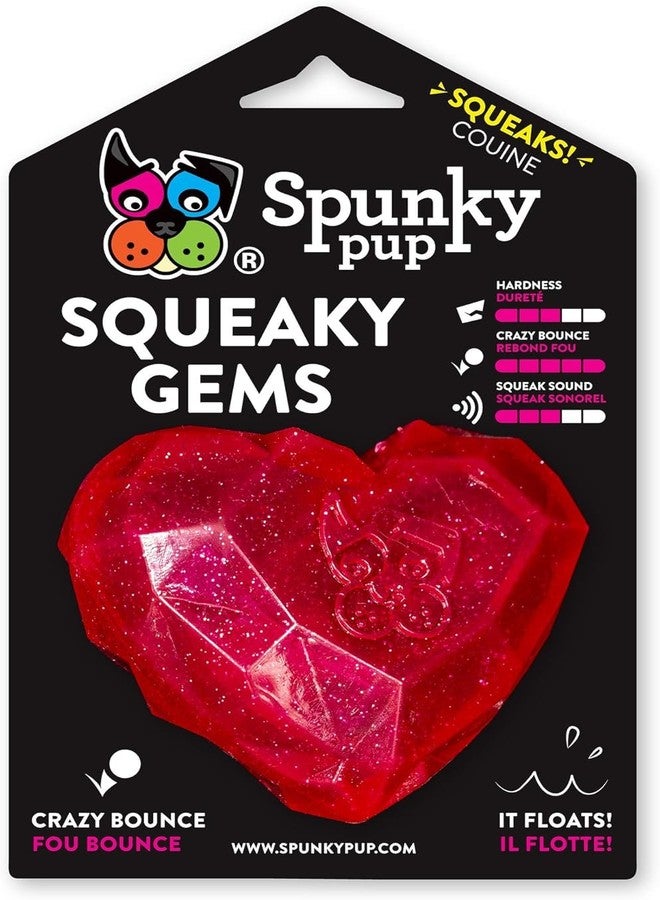 Spunky pup Squeaky Gems Heart Dog Toy | Fun Squeak | Crazy Bounce Gem Cut Shape that Floats | Non-Toxic Rubber | Dishwasher Safe | Perfect Toys for Small to Medium Breeds - Image 1